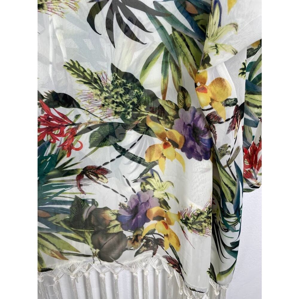 Swimsuit Coverup Tropical Floral Beach Kimono Womens Small Open Over Sized Top - Picture 10 of 12